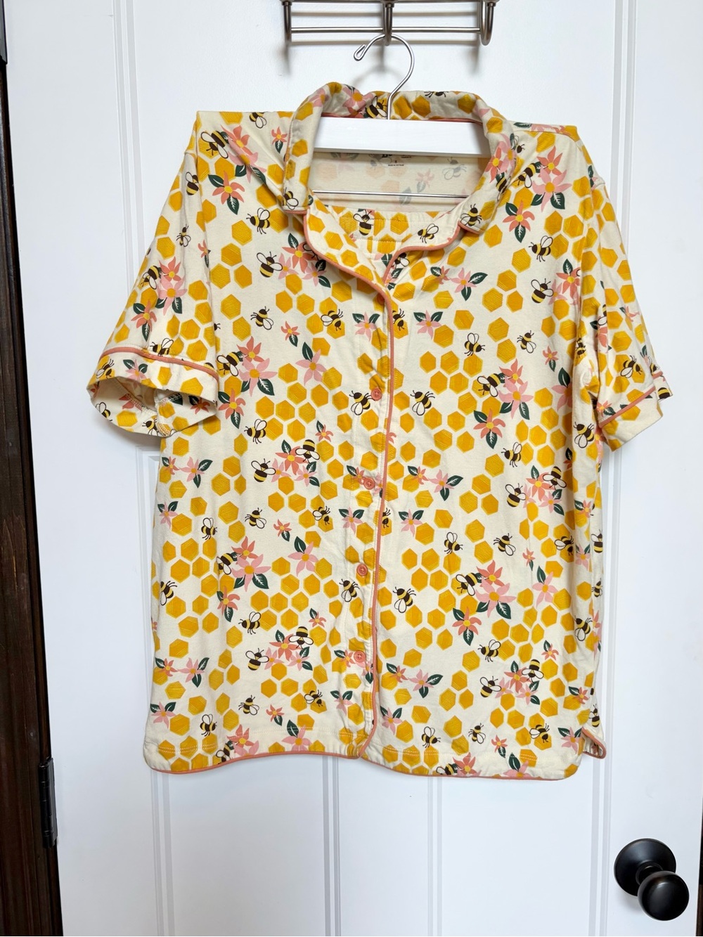 Duluth Trading Co Cotton Knit Printmaker Pajama Set Yellow Honeycomb Bee Small